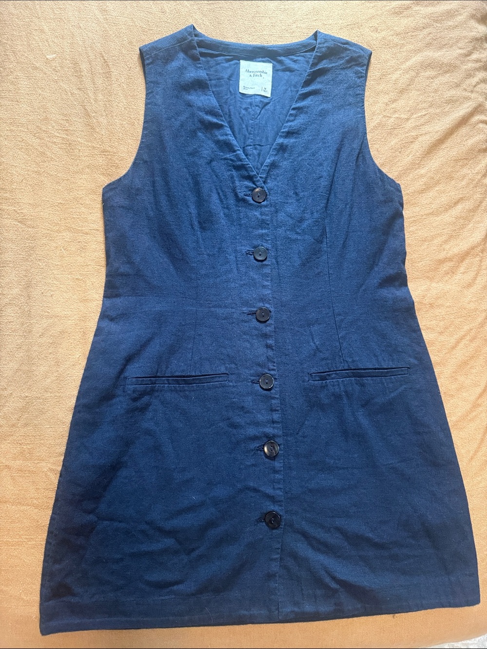 Abercrombie & Fitch Navy Sleeveless Button-Front Mini Dress